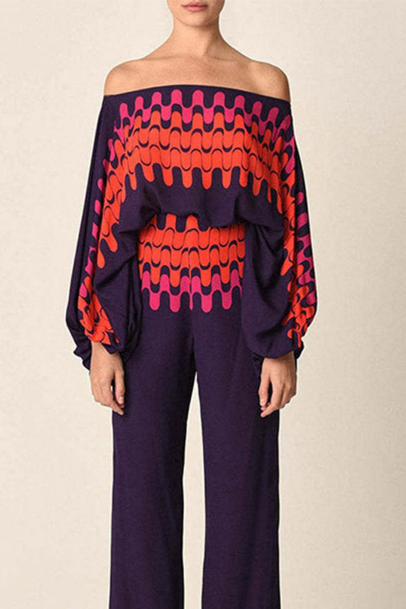 Abstract Waves Two-Piece Set - Purple-ROVOLE