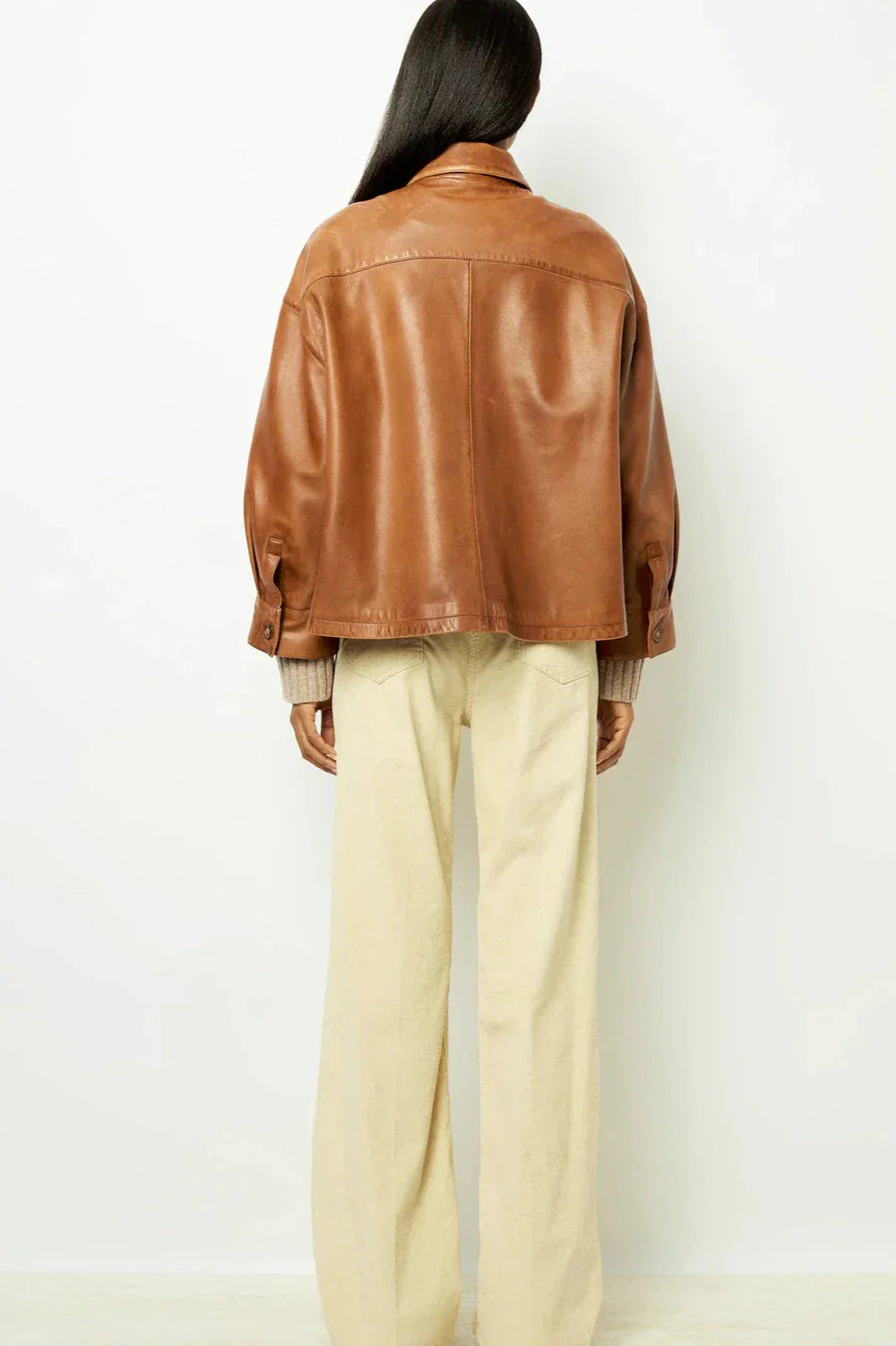 Minimalist Boxy Leather Short Jacket-ROVOLE