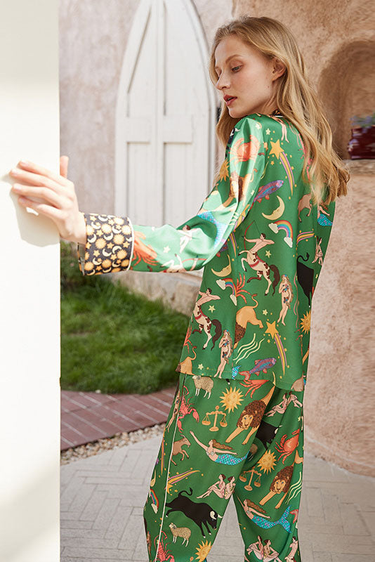 Green Constellation Print Pajama Set-ROVOLE