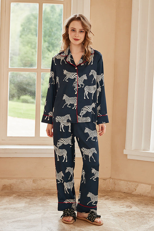 Blue Zebra Print Pajama Set-ROVOLE