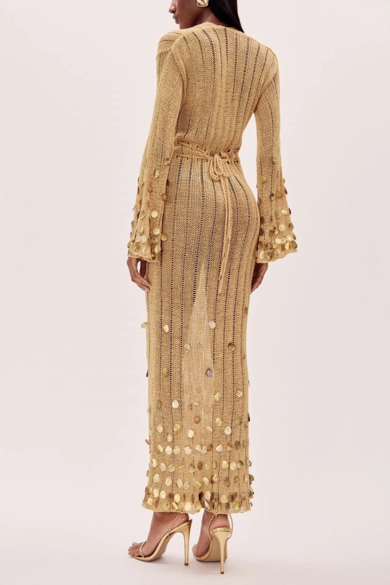 Dolly Gold Knit Maxi Dress-ROVOLE