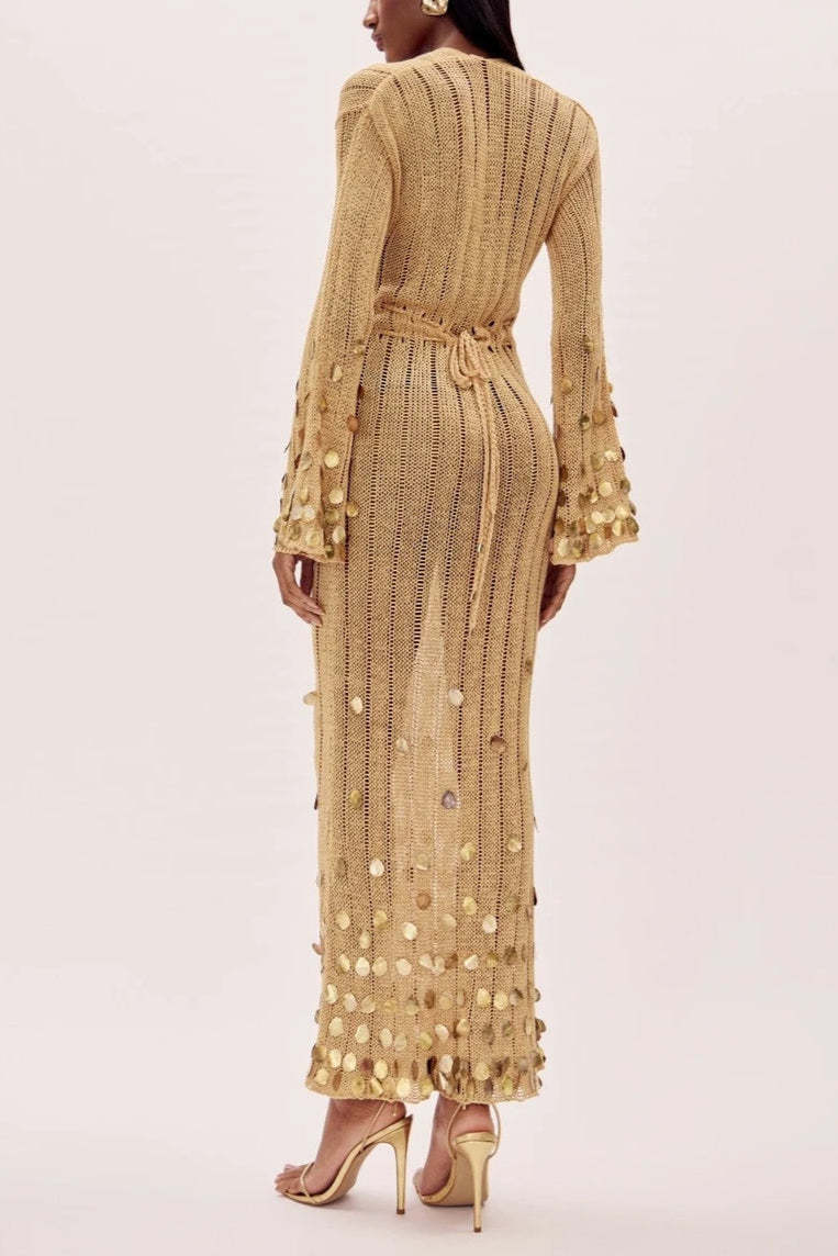 Dolly Gold Knit Maxi Dress-ROVOLE