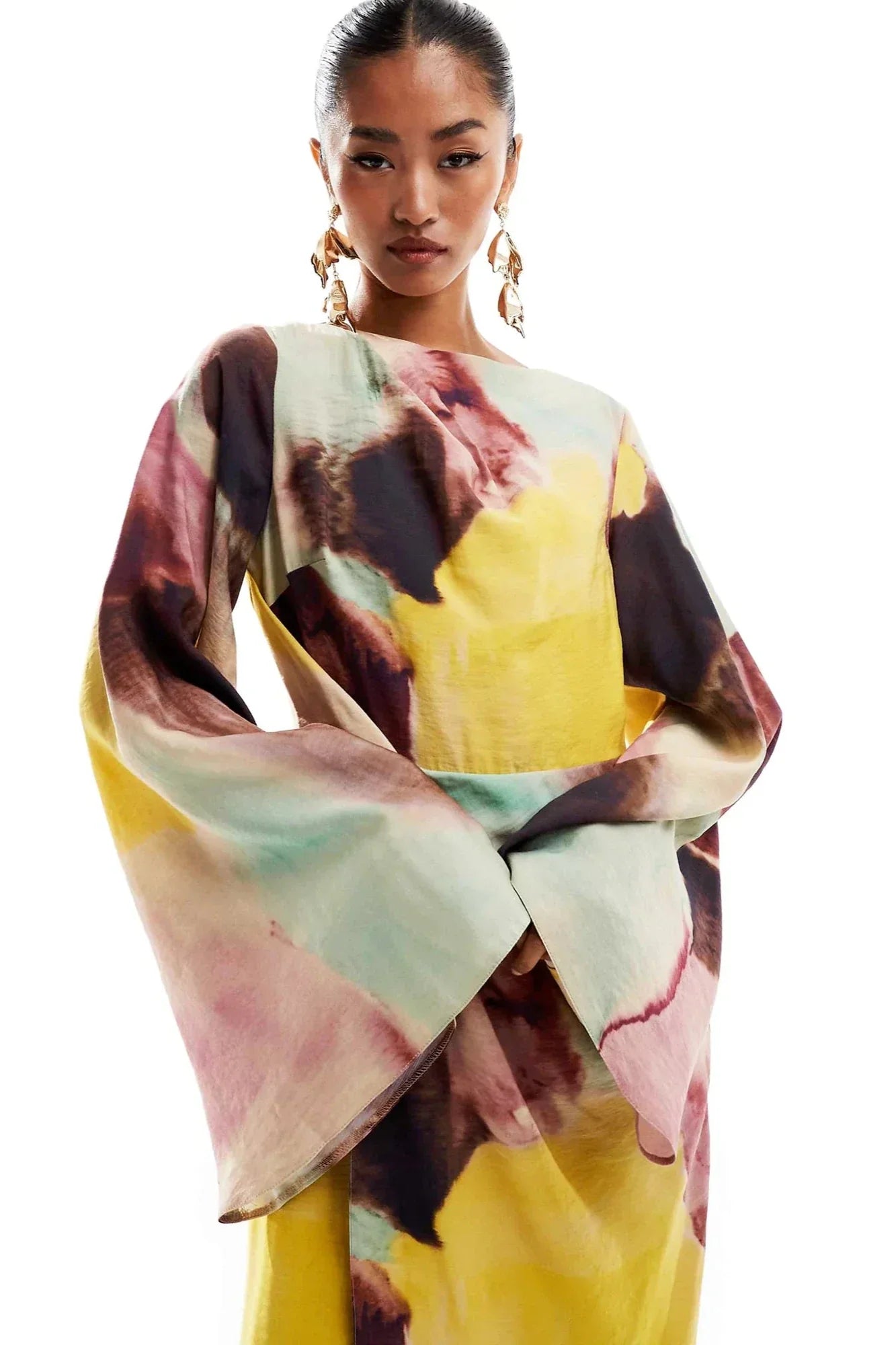 Abstract Watercolor Print Ultra-Long Dress-ROVOLE