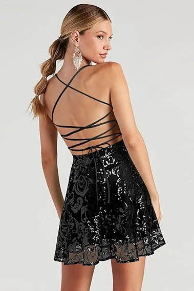 Sleeveless Sequin Strap Mini Dress-ROVOLE