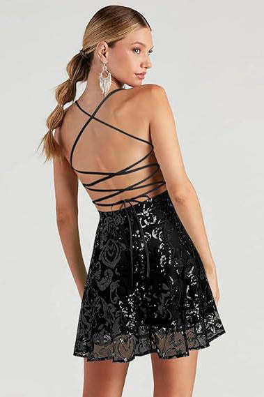 Sleeveless Sequin Strap Mini Dress-ROVOLE