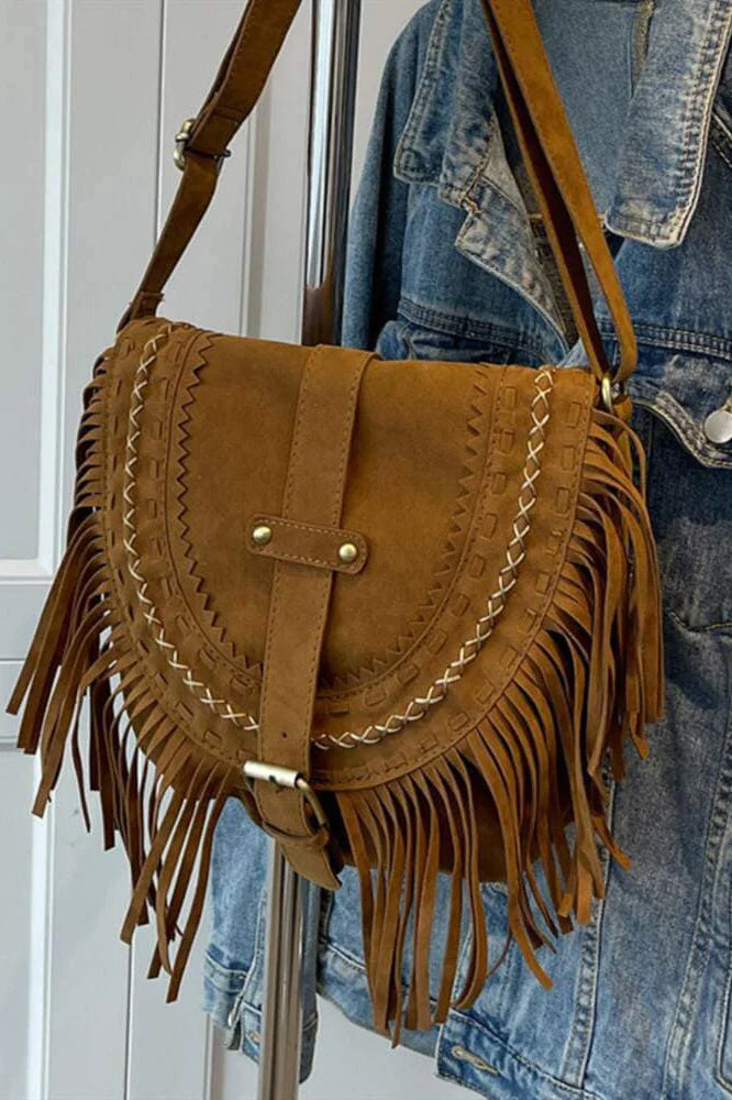 Brown Western Cowboy Style Fringe Crossbody Bag-ROVOLE