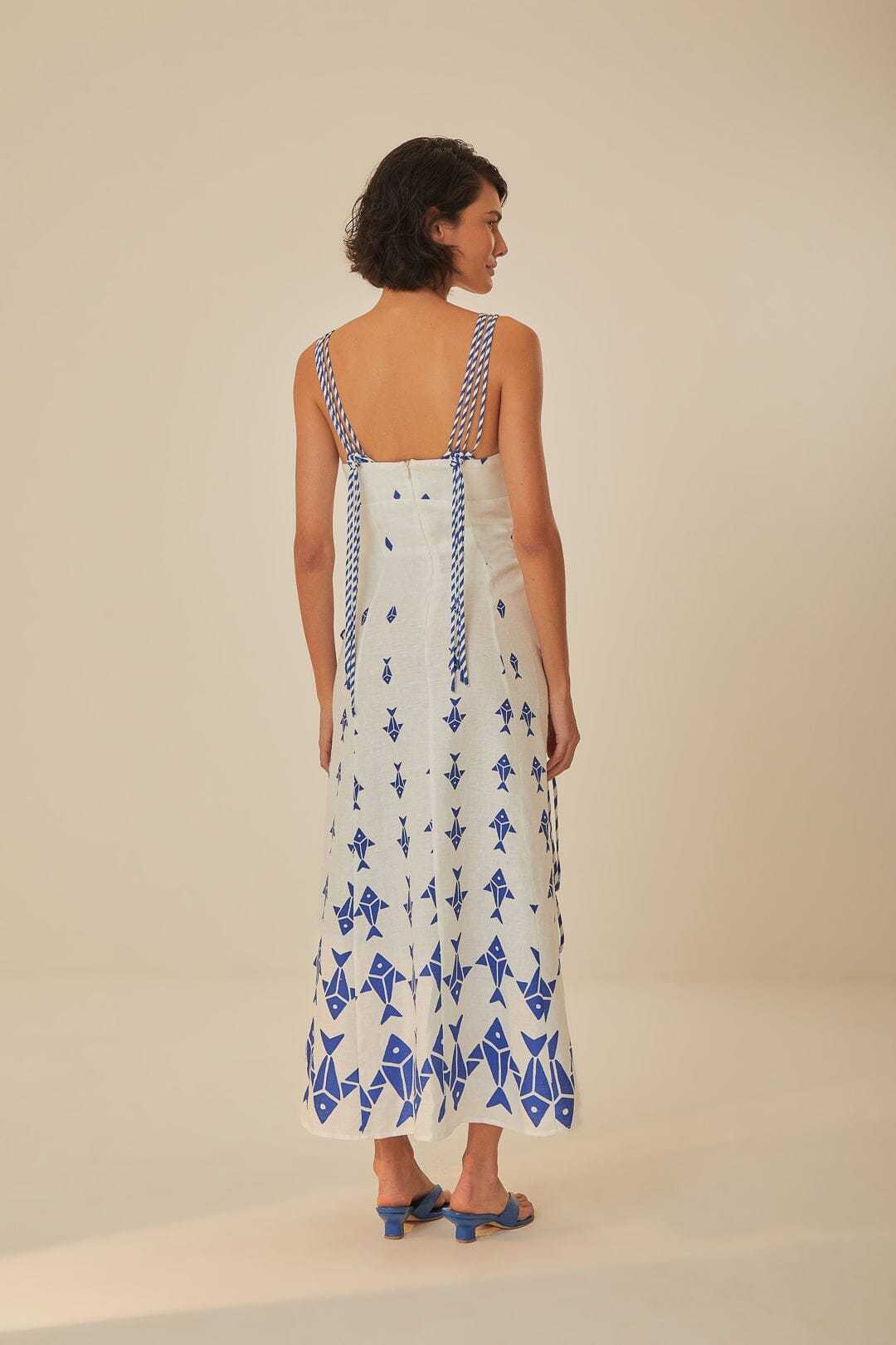 Graphic fishes premium linen maxi dress