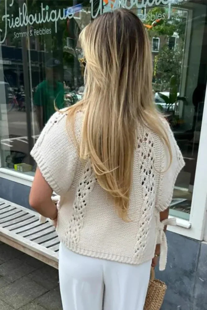Knitted Lace-Up Hollow Women's Sweater-ROVOLE