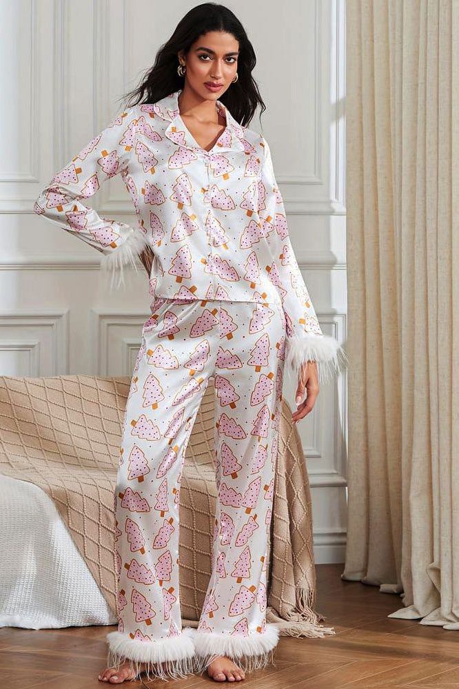 Christmas Wreath and Ostrich Feather Pajama Set-ROVOLE