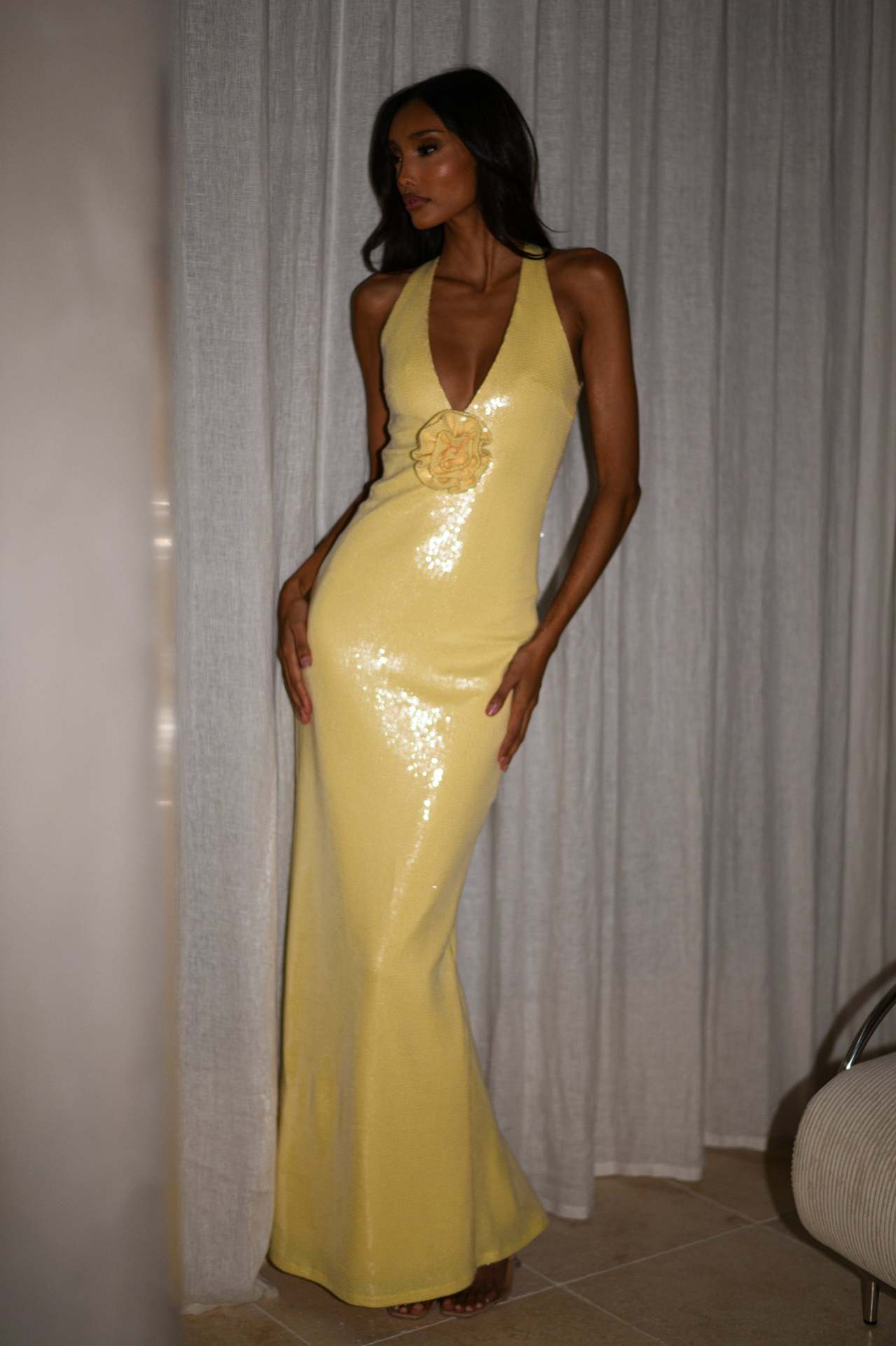 Sexy Cut-Out Halter High Slit Maxi Dress-ROVOLE