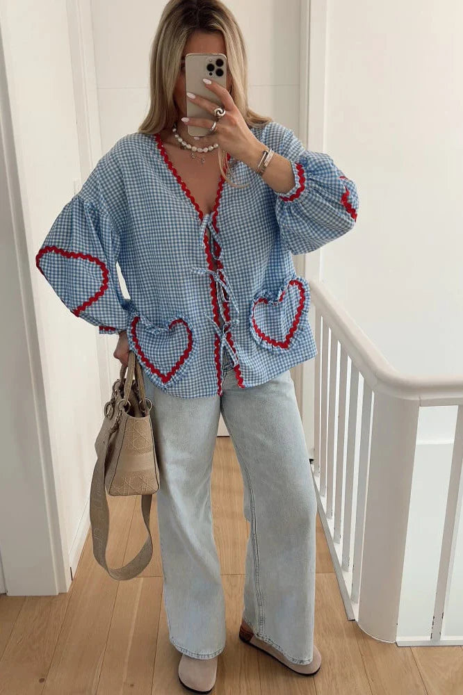 Hearts Long Sleeves Blouse-ROVOLE