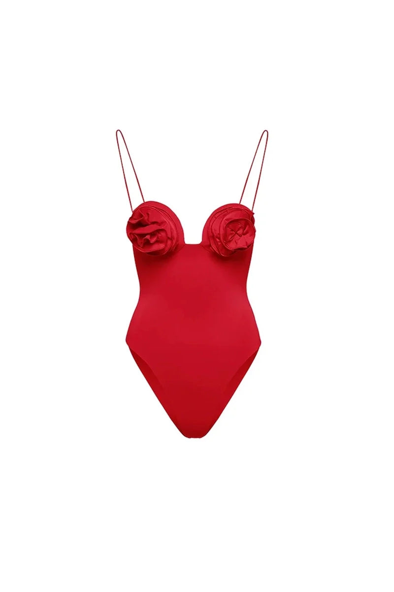 Floral Appliqué Swimsuit Skirt Set-ROVOLE