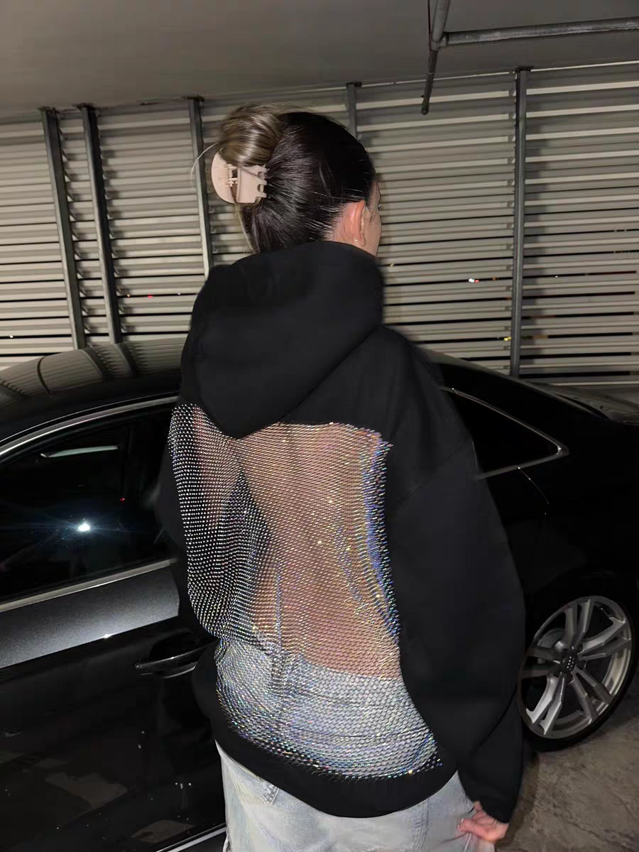 Diamond Mesh Paneled Open-Back Sweatshirt