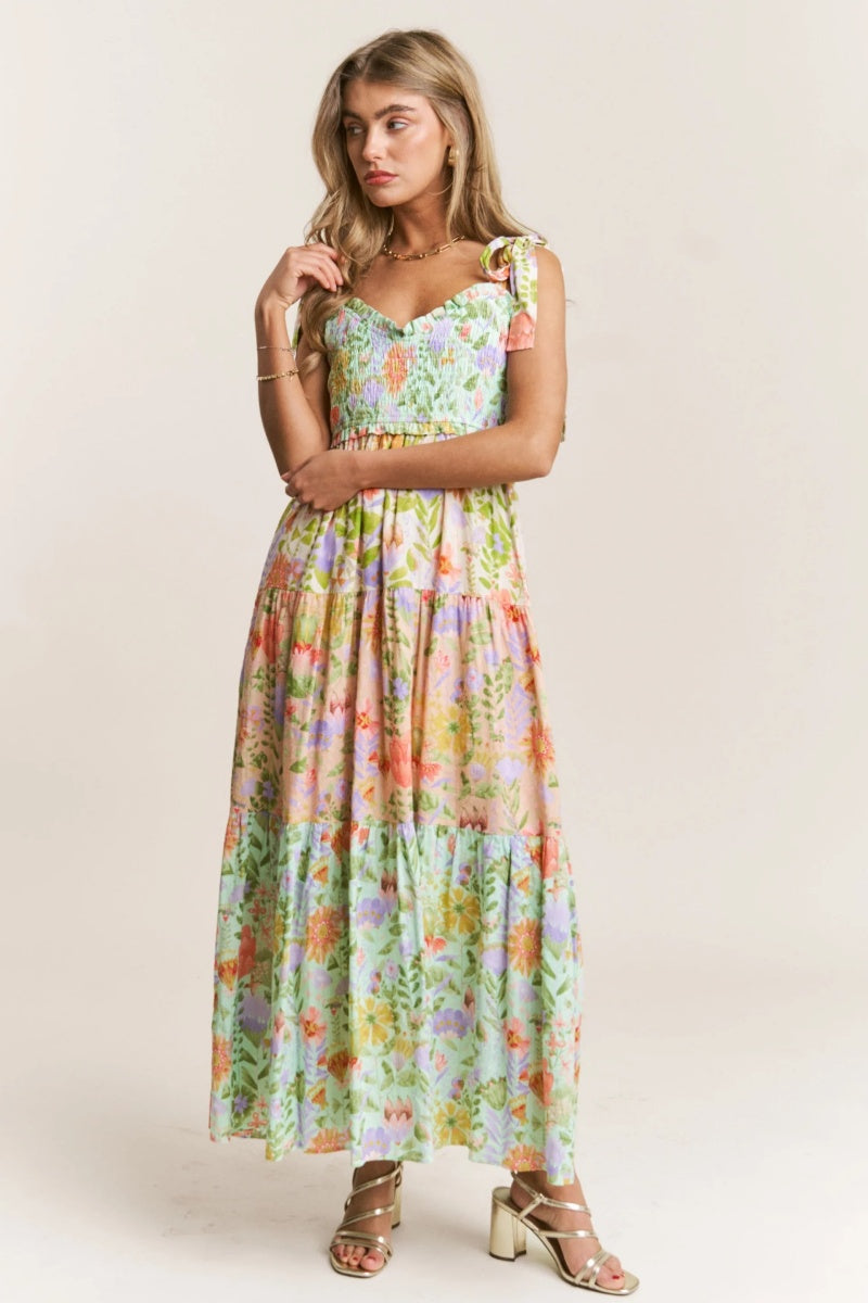 Meadow Bloom Tiered Maxi Dress-ROVOLE