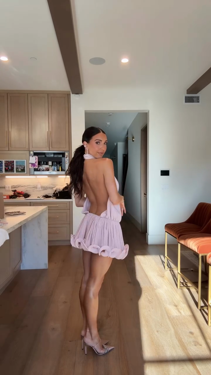 Light Pink Halter Neck Mini Dress-ROVOLE