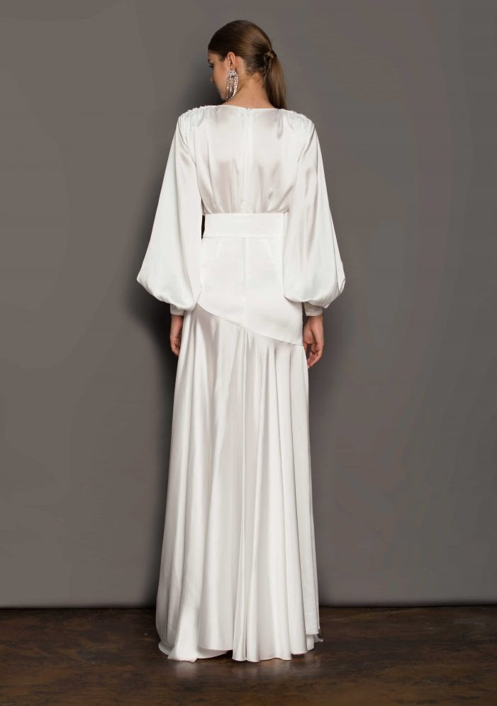 Phoebe V-neck Belted Slit Maxi Dress-ROVOLE