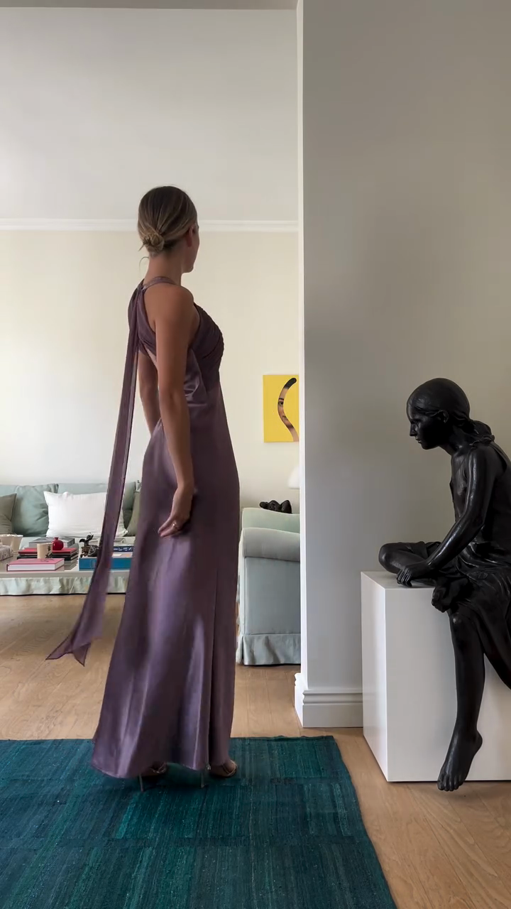 Lavender Halter Neck Satin Gown