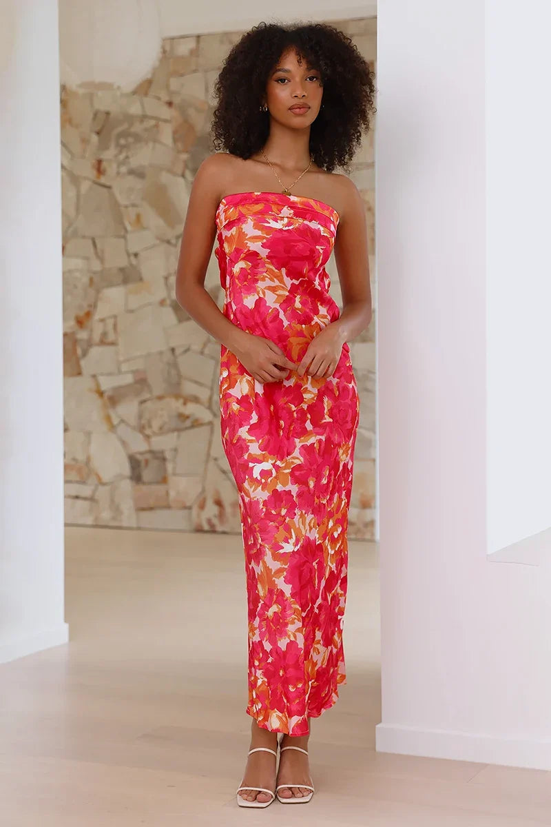 Miya Maxi Dress - Pink/Red Floral-ROVOLE