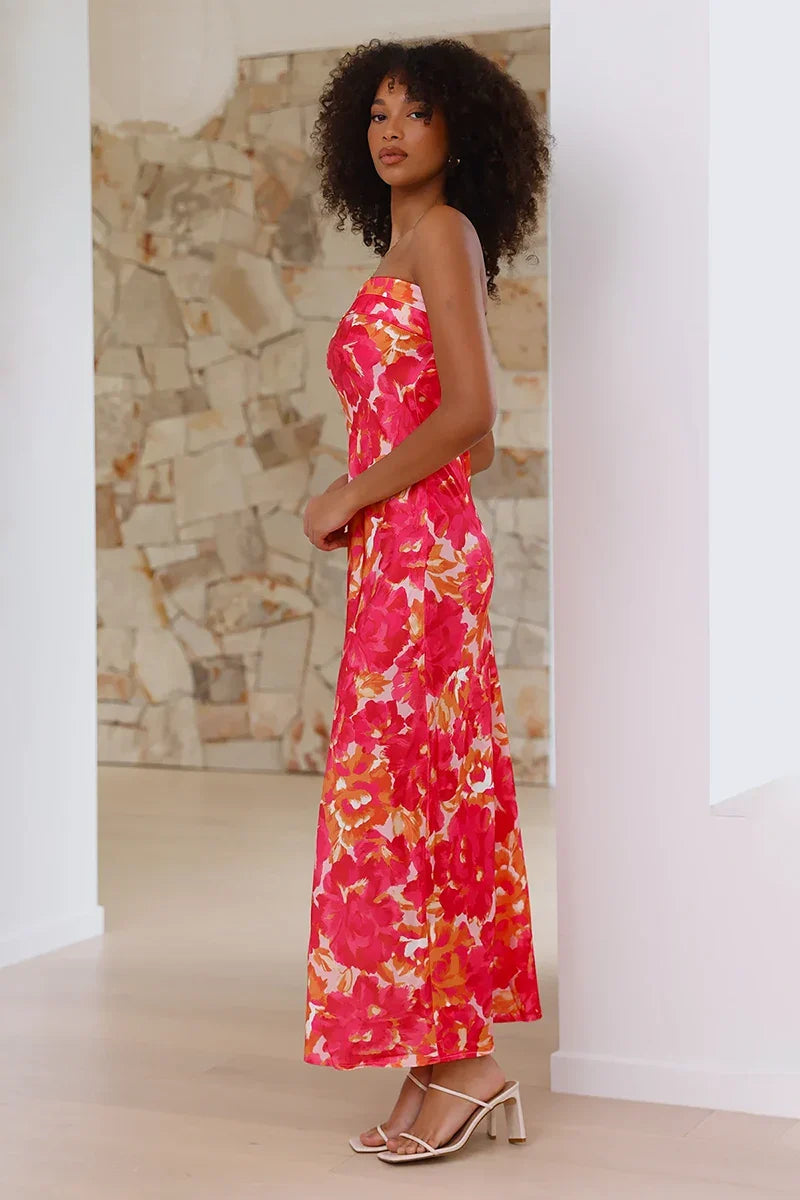 Miya Maxi Dress - Pink/Red Floral-ROVOLE