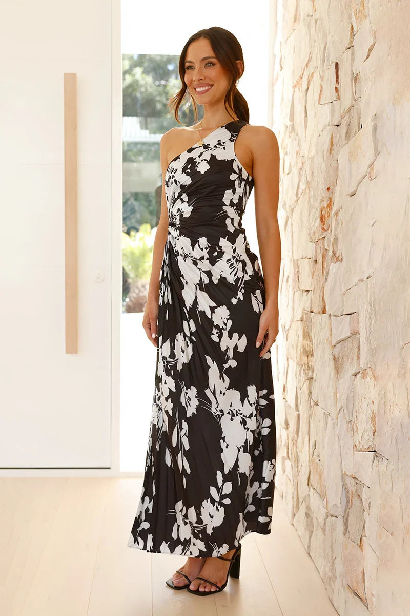 Laken Maxi Dress - Black/White Floral-ROVOLE
