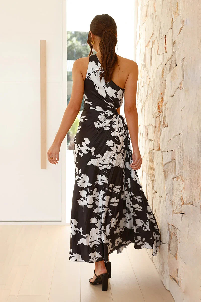 Laken Maxi Dress - Black/White Floral-ROVOLE