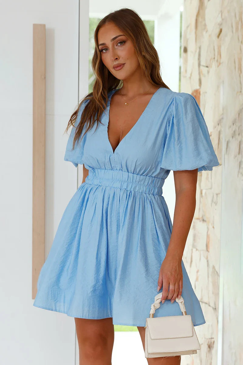 Charlotte Mini Dress - Blue-ROVOLE