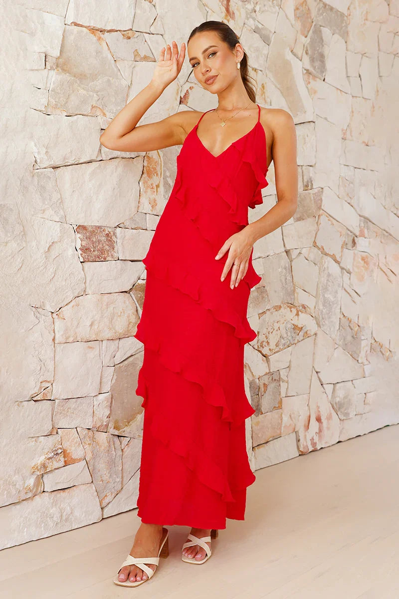 Sophia Maxi Dress - Red-ROVOLE