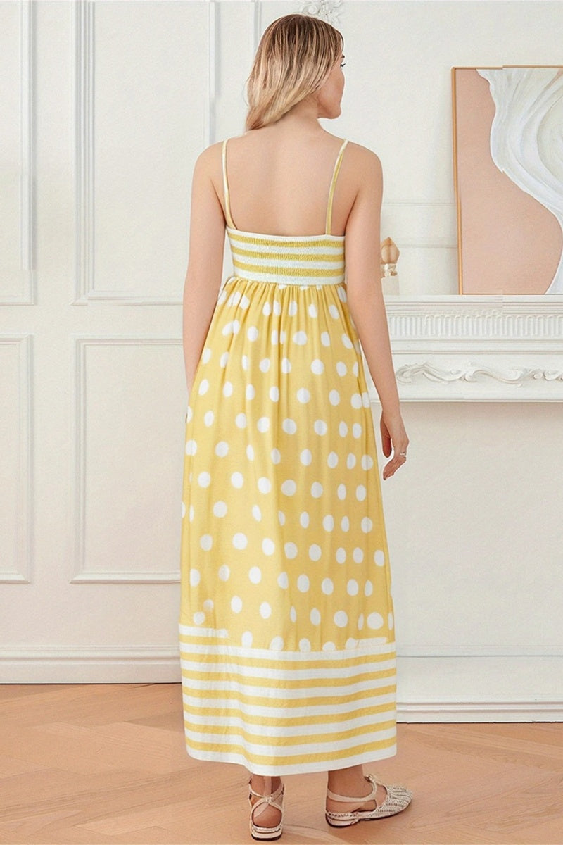 Polka Dot Square Neck Cami Midi  Dress-ROVOLE