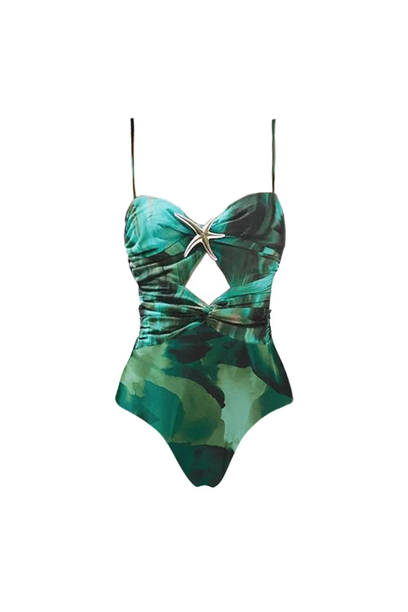 Ink Green Cutout Swimsuit Set-ROVOLE