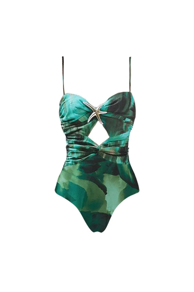 Ink Green Cutout Swimsuit Set-ROVOLE