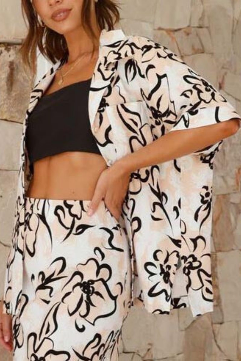 Botanical Floral Print Loose Pants Set-ROVOLE