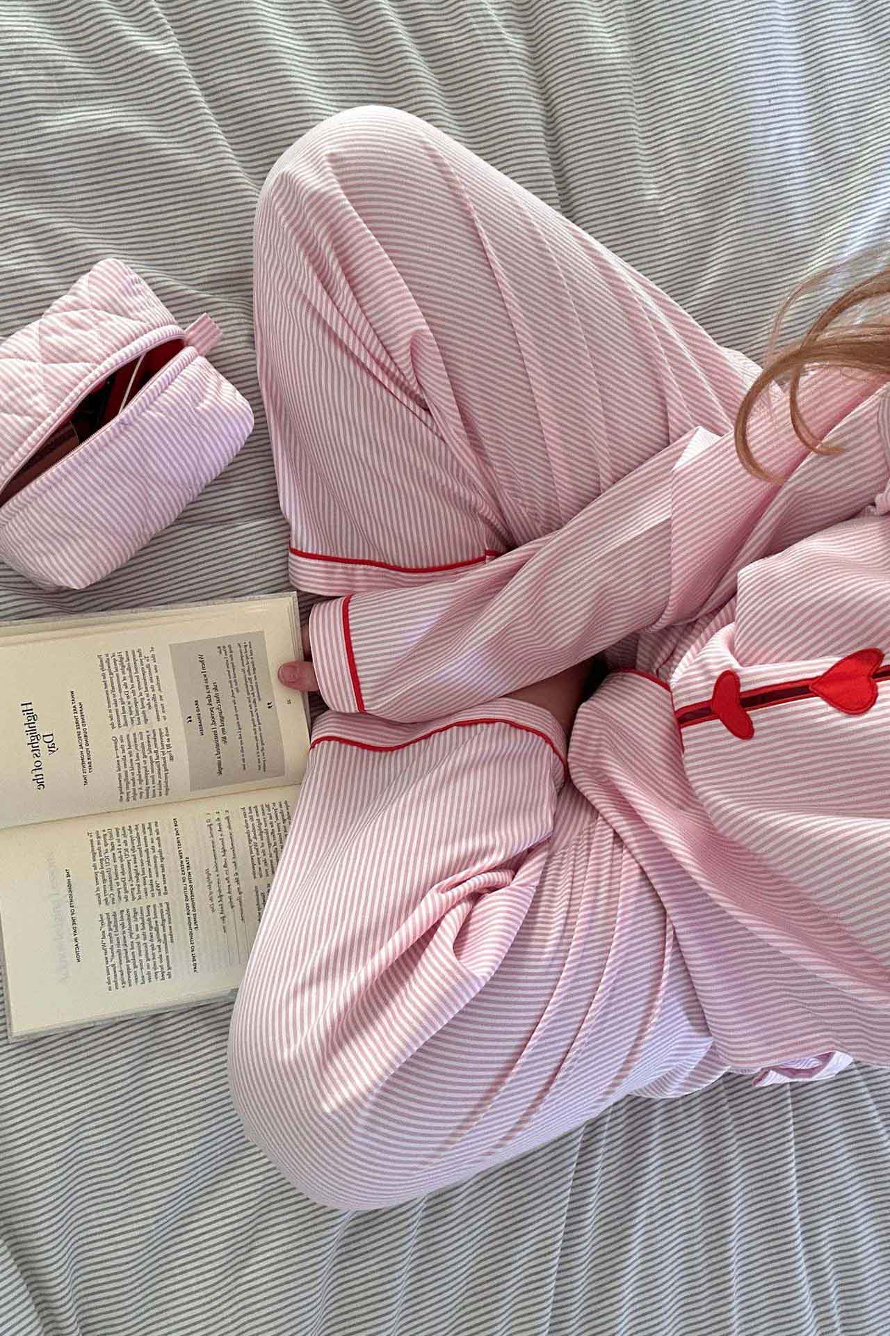 Pink Striped Heart Pajama Set-ROVOLE