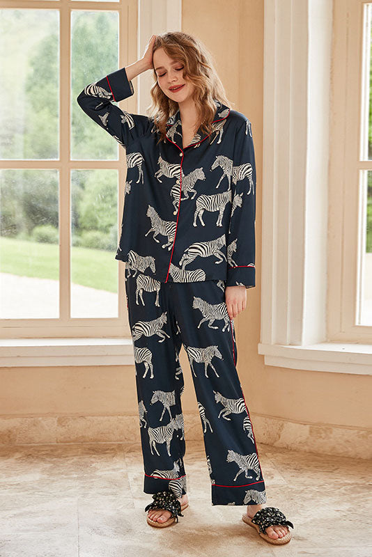 Blue Zebra Print Pajama Set-ROVOLE