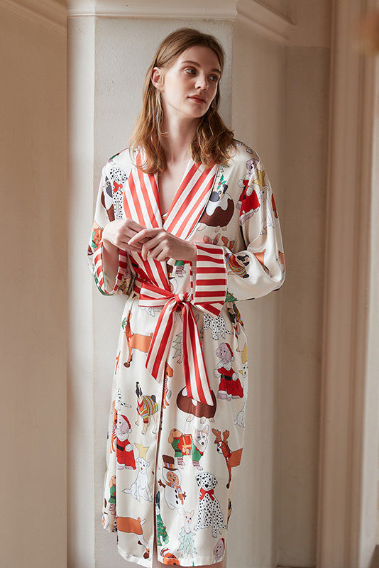 Christmas Dog Print Robe Set-ROVOLE