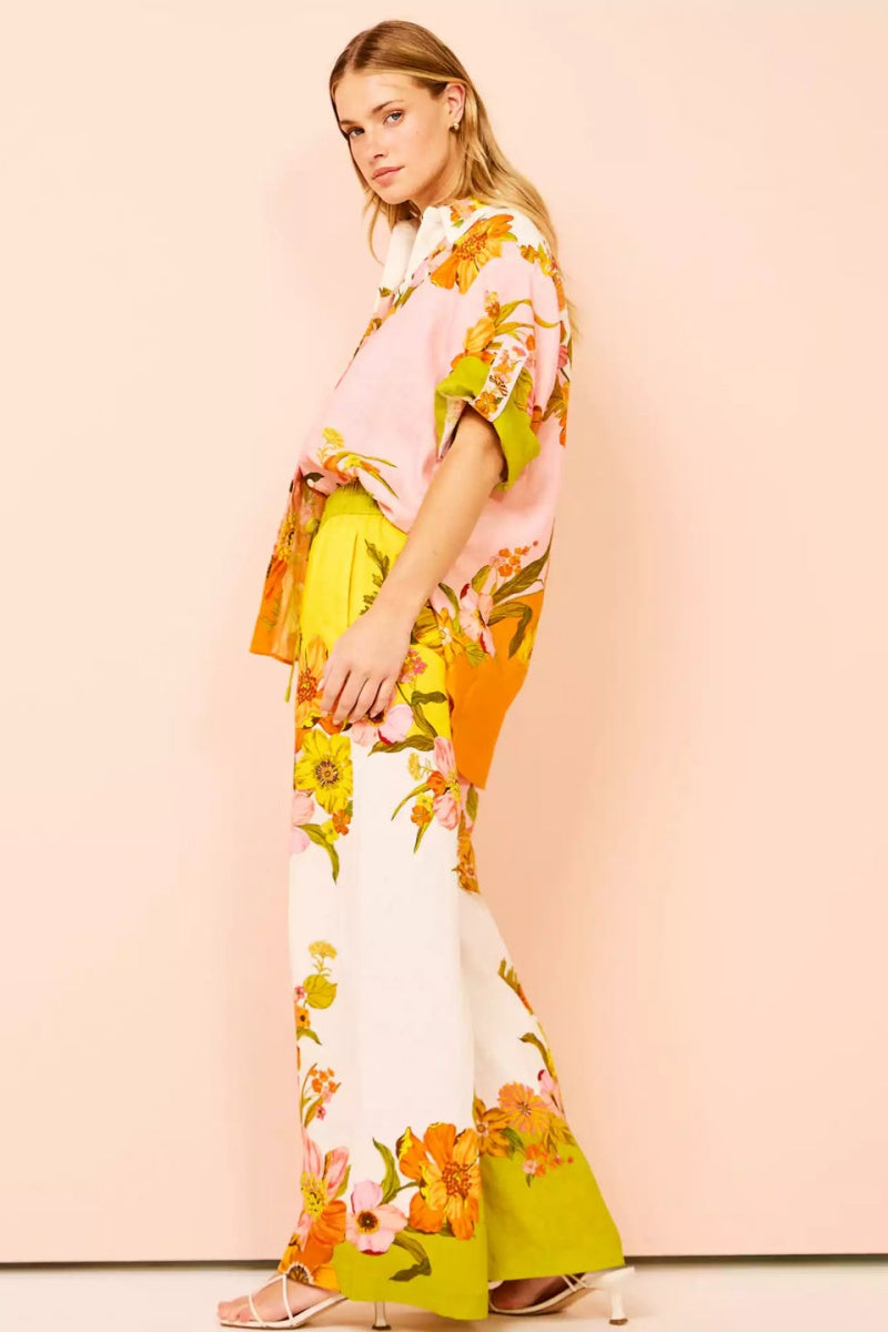 Unique Print Elastic Waist Pocketed Wide Leg Pants-Set-ROVOLE