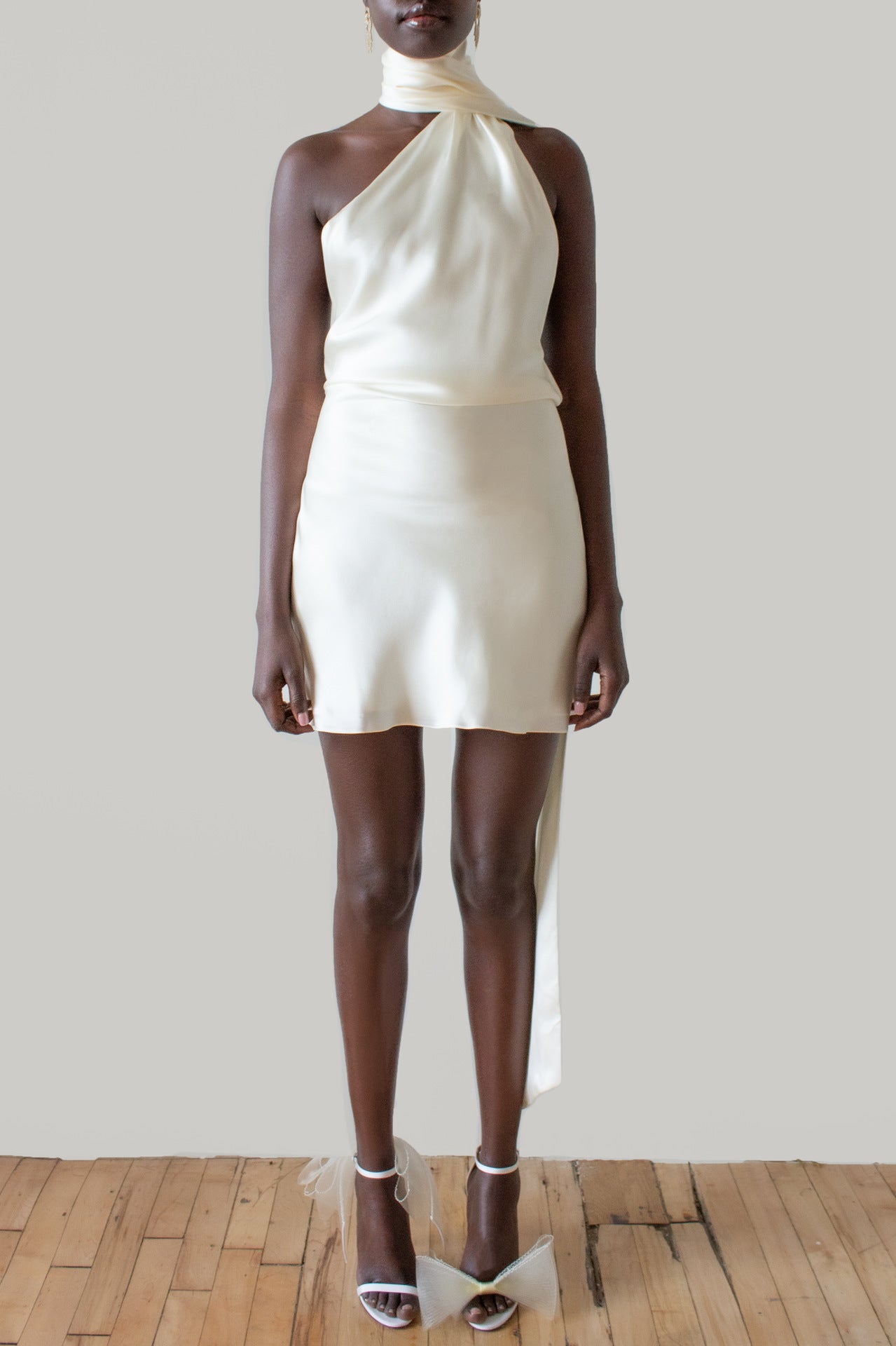 Backless Halter Satin Mini Dress-ROVOLE