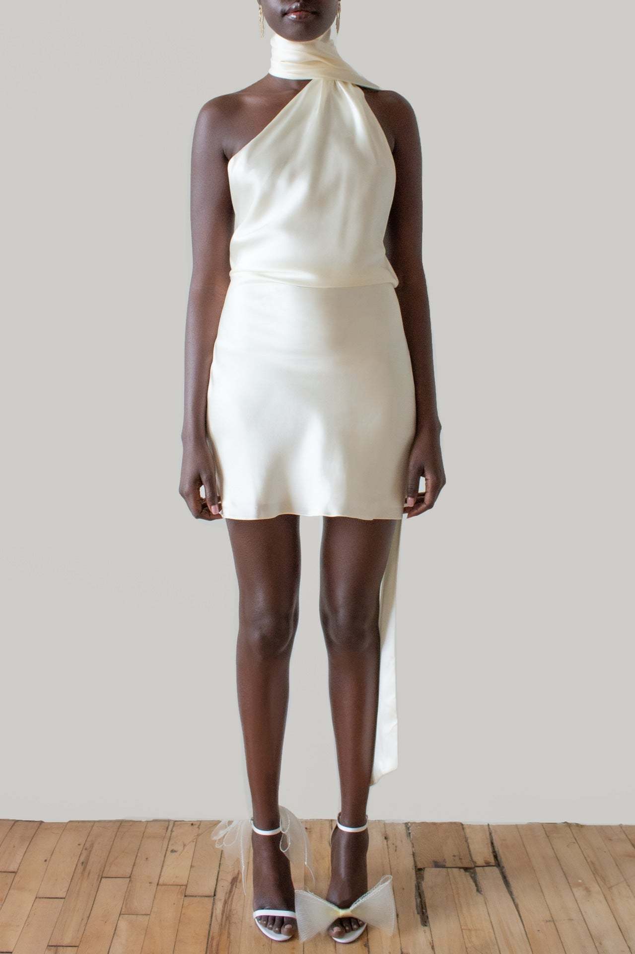 Backless Halter Satin Mini Dress-ROVOLE