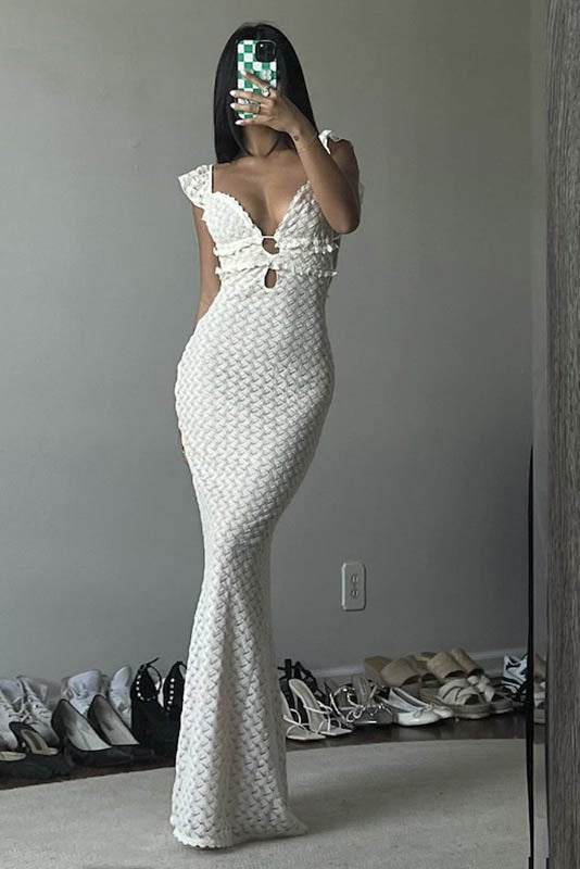 Pure Desire Hollow-out V-neck Maxi Dress-ROVOLE