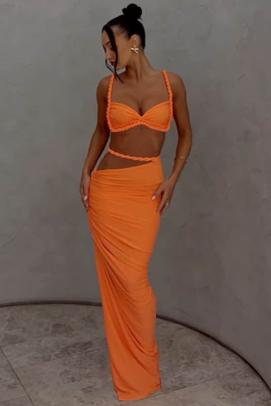 Apricot Breeze Skirt Set-ROVOLE