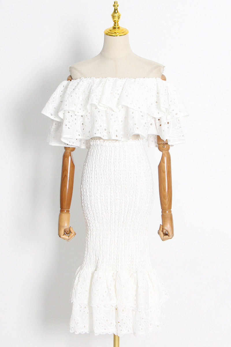 Dolly Embroidered Lace Tiered Ruffle Maxi Dress Set-ROVOLE