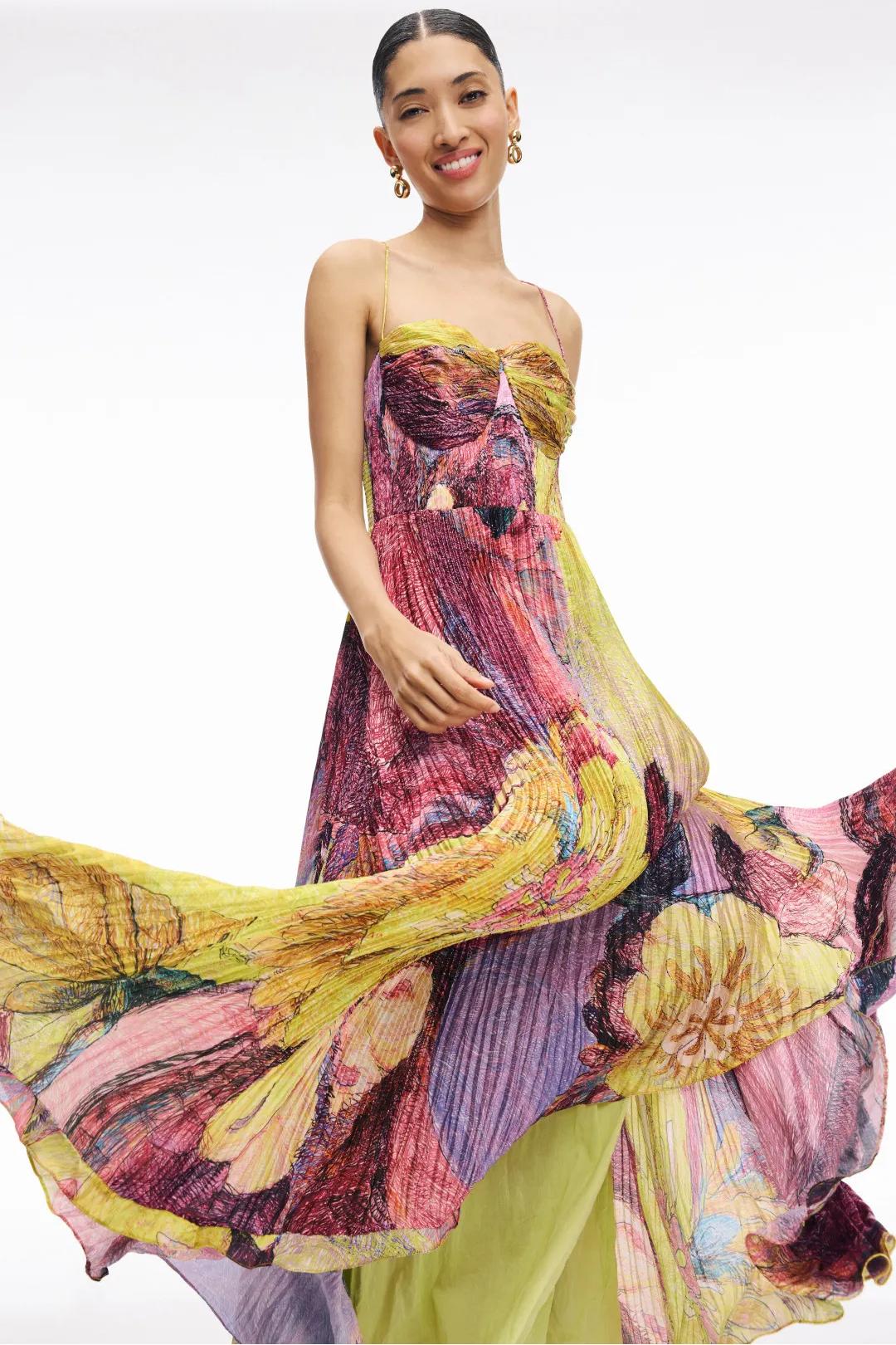 Kiara Multicolored Ikat Print Maxi Dress-ROVOLE