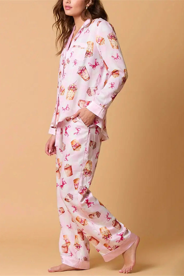 Christmas Festive Stripe Print Pajama Set-ROVOLE