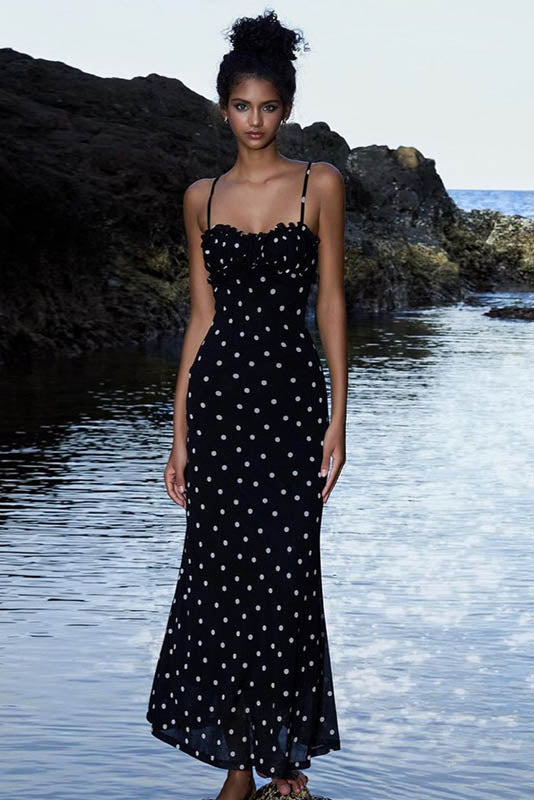Moonlit Polka Dot Maxi Dress-ROVOLE