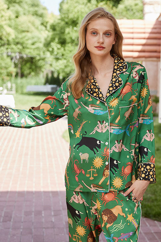 Green Constellation Print Pajama Set-ROVOLE