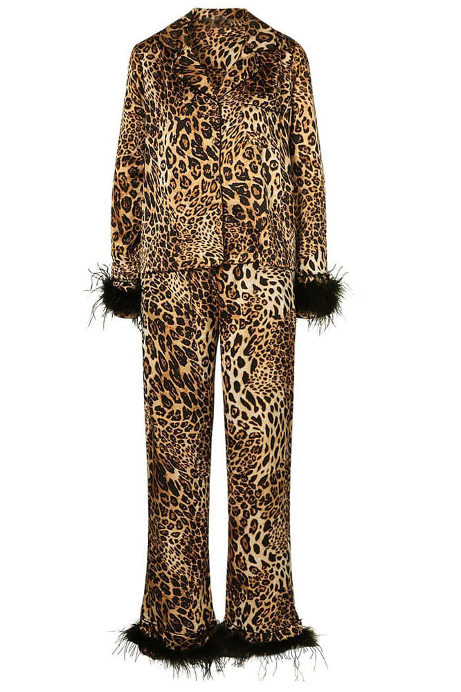Leopard Print Satin Pajama Set-ROVOLE