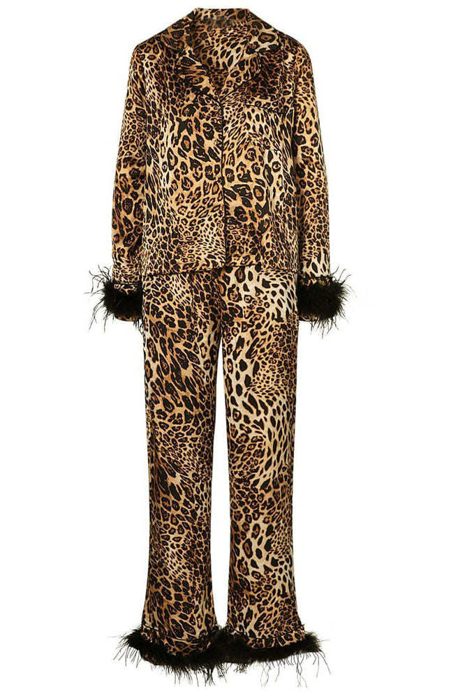 Leopard Print Satin Pajama Set-ROVOLE