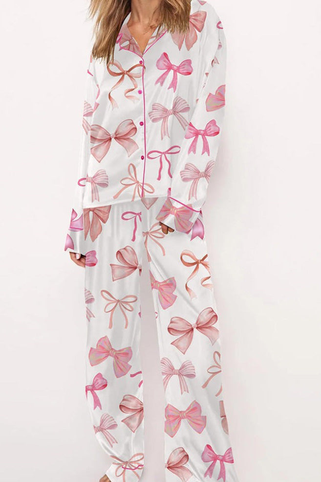 Bow Printed Button Pants Set-ROVOLE