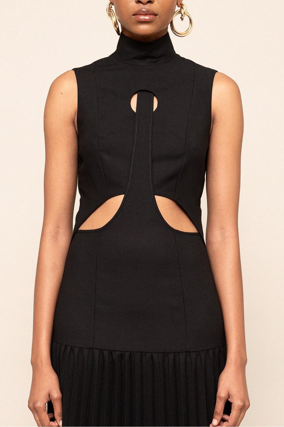 Pleated Cutout Maxi Dress-ROVOLE