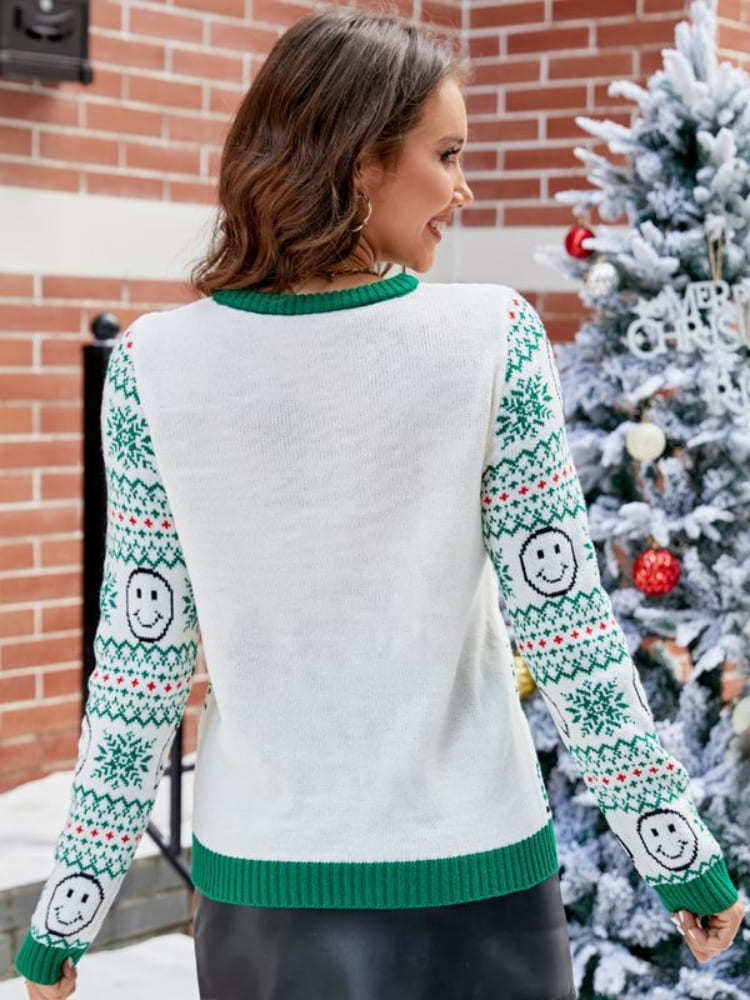 Casual Halloween Smiley Face Knit Sweater-ROVOLE