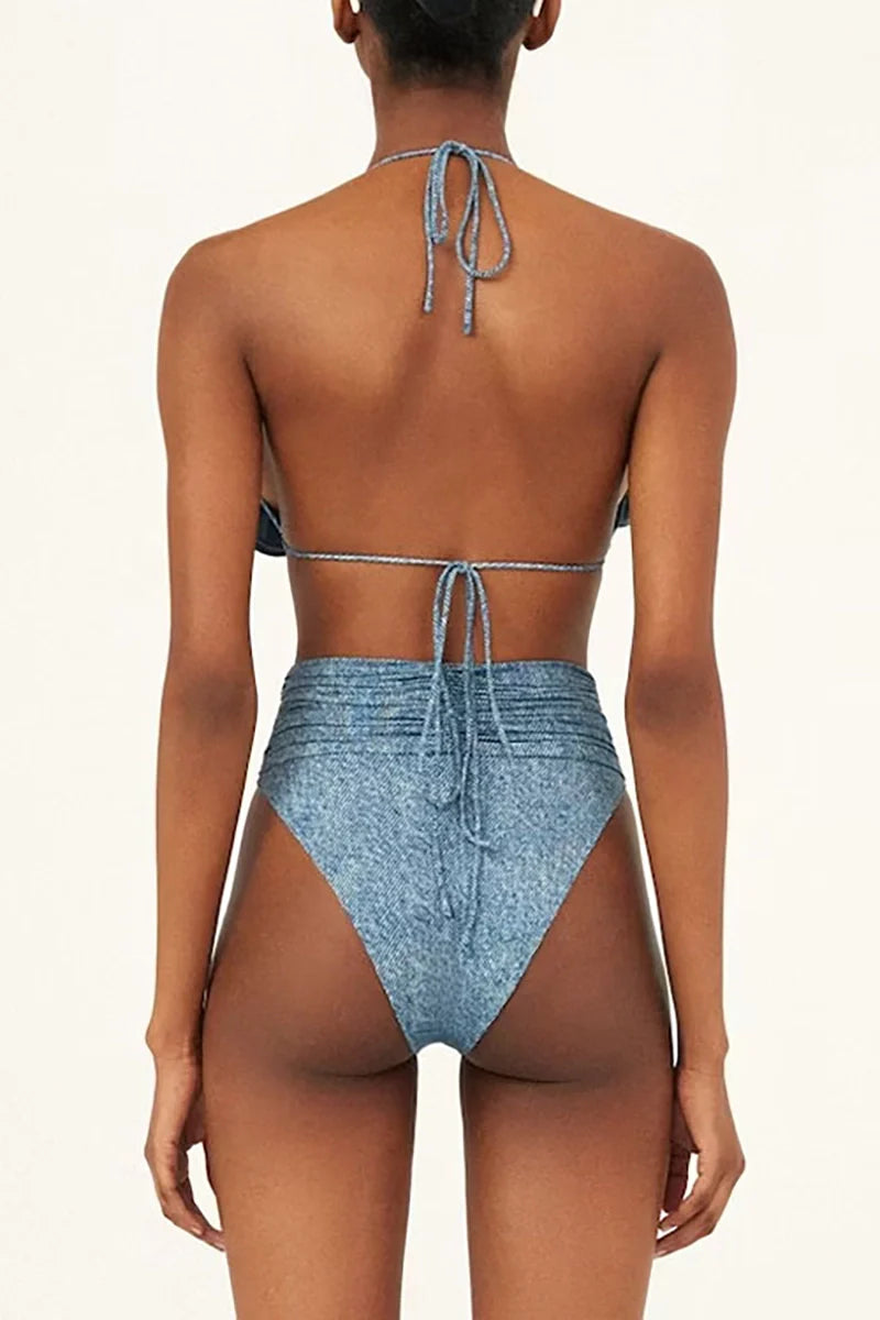 3D Floral Halter Sexy Bikini Set-ROVOLE